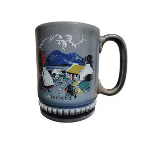Vintage Wade Ireland Blue Coffee Cup Mug, Girl Cottage Mountains, Heavy